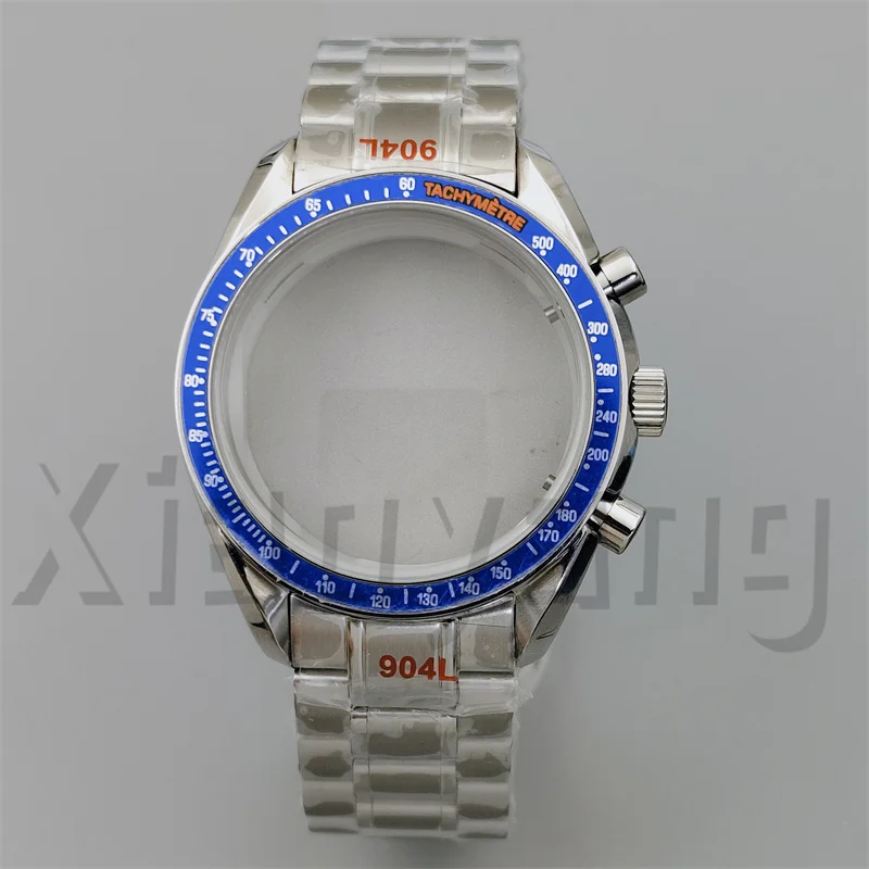Silver Watch Case with Blue, Green, and Black Insert and Coated Glass - Quartz Chronograph Movement, Steel Bracelet, 40mm