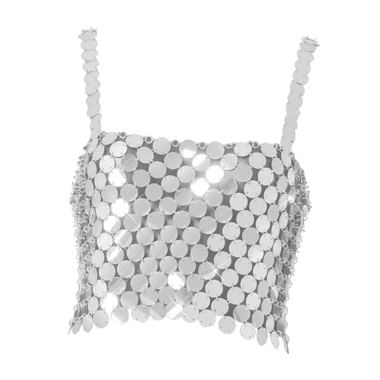 

Shiny Sequined Crop Top Y2K Corset Vest Sparkly Hollow Out Outfit Glitter Bra Tops for Halloween Festival Nightclub Rave Party