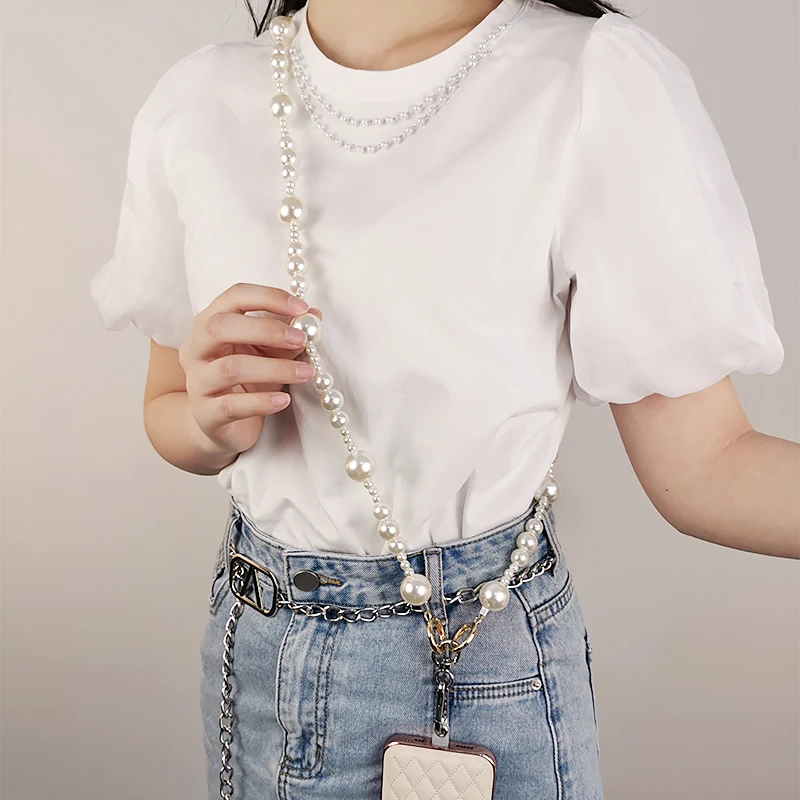 Women's Can Shoulder Hanging Ornaments Anti-lost Sling Mobile Phone Lanyard Messenger Long Section Hand-beaded Lanyard High-end