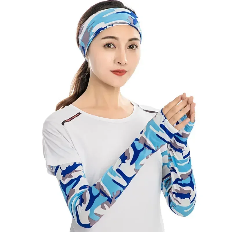 Summer Sun Protection Headband Cycling Cap Helmet Hat Outdoor Sports Unisex Arm Sleeves Set Breathable Sweat-absorbent