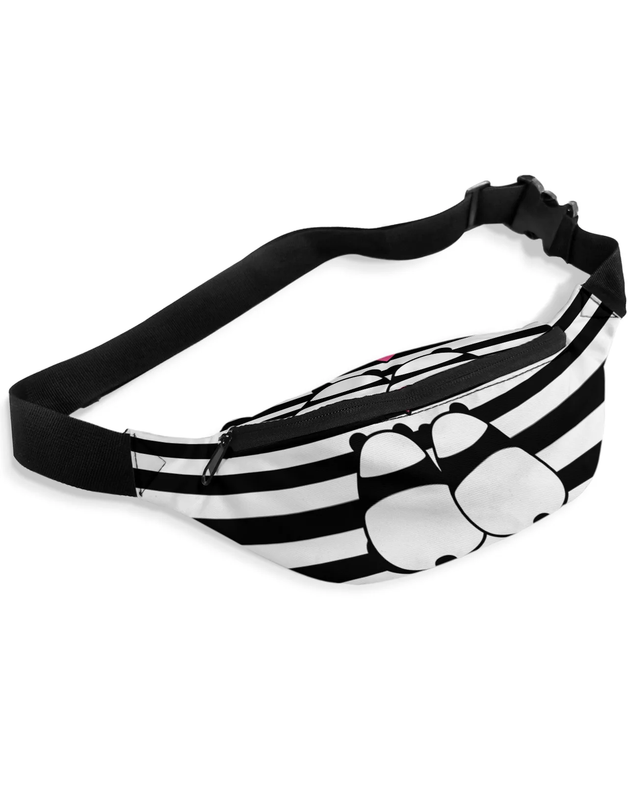 

Black And White Stripes Cartoon Panda Lover Waist Packs Shoulder Bag Unisex Messenger Bag Casual Fashion Fanny Pack for Women