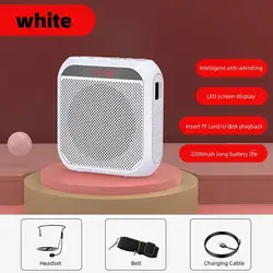 Headworn Microphone Voice Amplifier with Recorder and Battery - Operated Mini Speaker Kit (White)