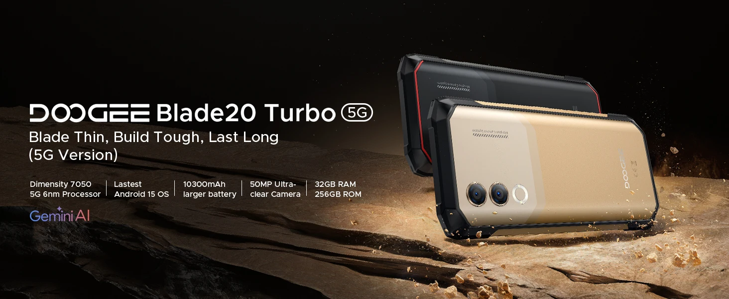 Phone robust DOOGEE Blade20 Turbo 5G Android 15 Gemini AI Smartphones 32 Go dual camera mAh NFC