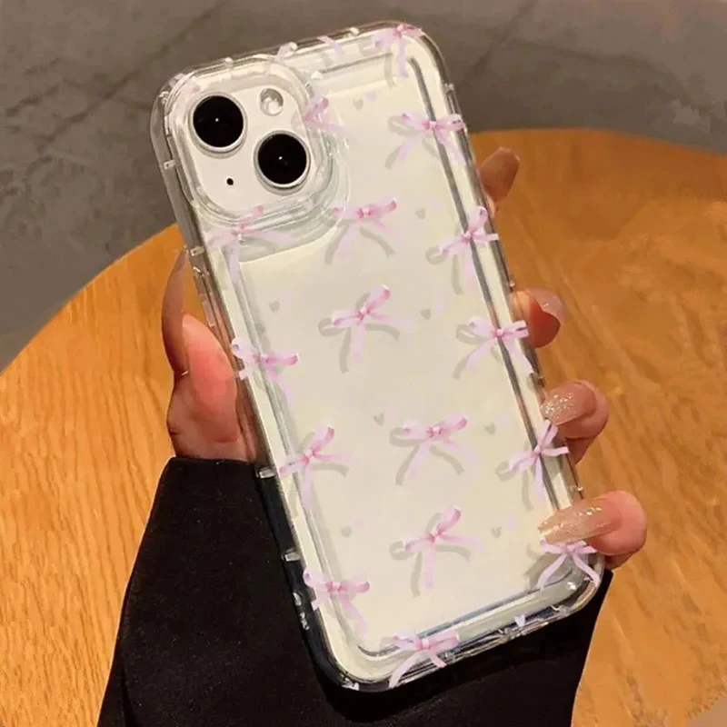 Chic Pink Heart & Bow Shockproof Transparent Phone Case