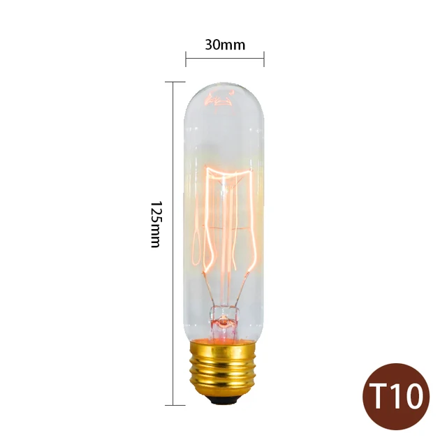 Retro Edison Light Bulb E27 220V 40W A19 A60 T10 T45 T185 ST64 G80 G95 Filament Vintage Ampoule Incandescent Bulb Edison Lamp T10 filament