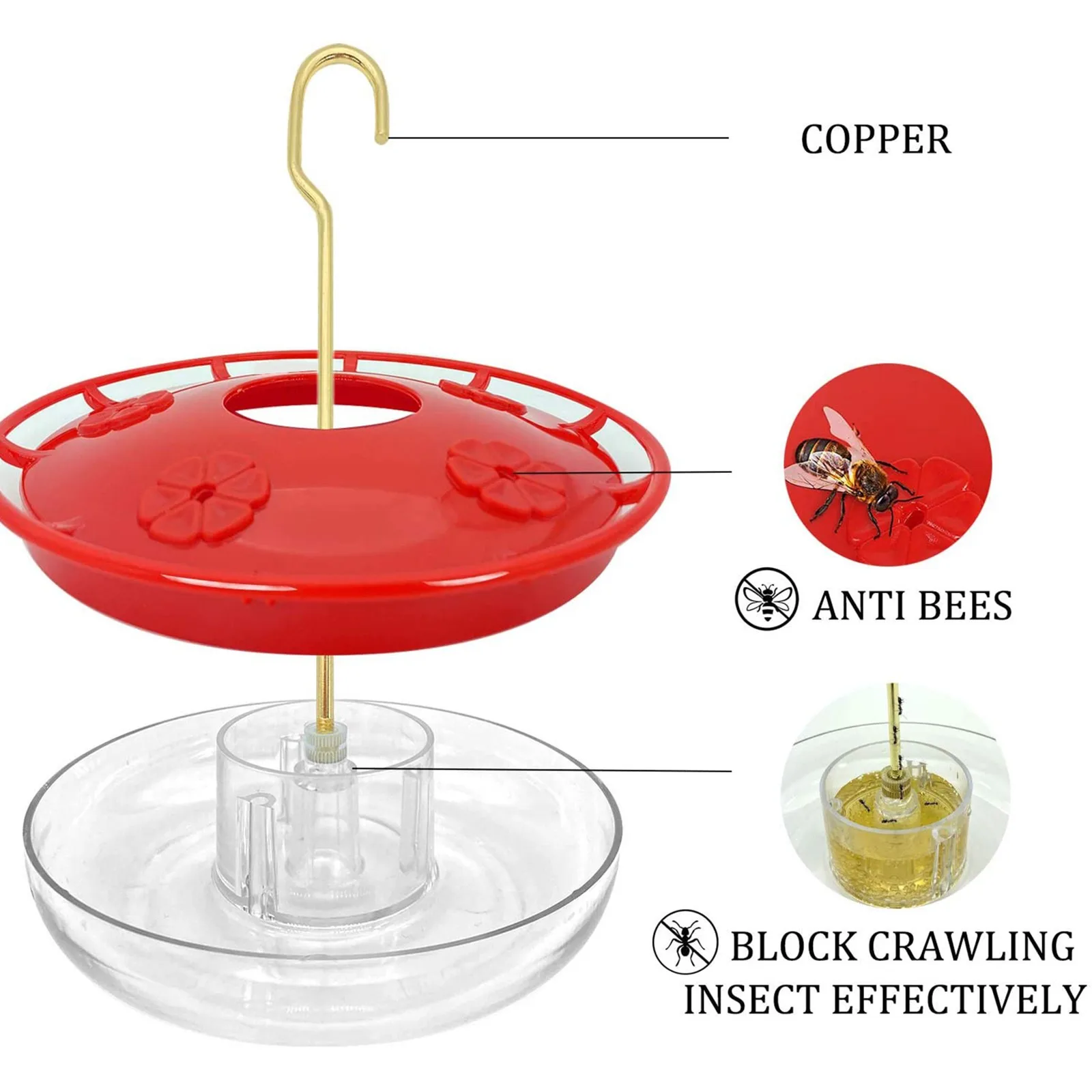 Bird Feeder Hanging Hummingbird Feeder with 4 Feeding Flower Ports for Garden Yard Patio