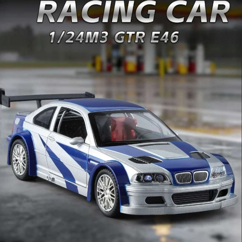 시뮬레이션 1:24 BMW M3 GTR E46 레이싱카 모델 합금 미니어처 자동차 컬렉션 장식품 장난감 자동차 남자친구 생일 선물