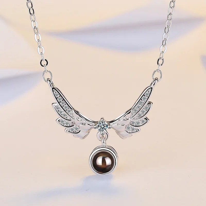 

100% 925 Silver Sterling OBSIDIAN Pendants Necklace for Women Collares Mujer Angel Wings 14K Rose Gold Obsidian Obsidian Pendant