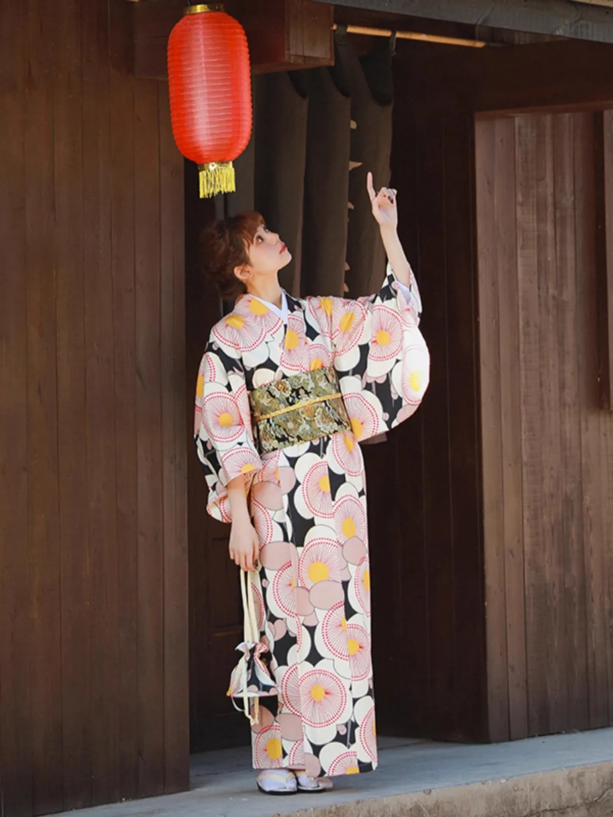 New Black Pink Japanese Kimono With Handbag Cute Girl Japanese Improved Kimono Yukata Polyester
