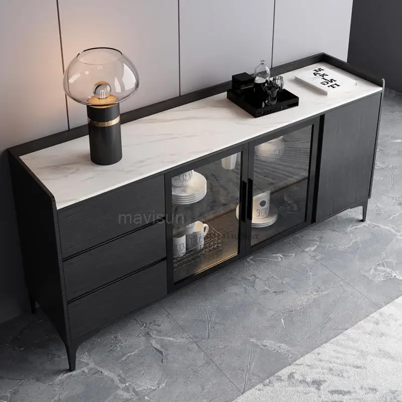 Nordic Rock Board Sideboard Solid Wood Wine Cupboard Modern Minimalist Living Room Marble Storage Cabinet Kitchen Furniture