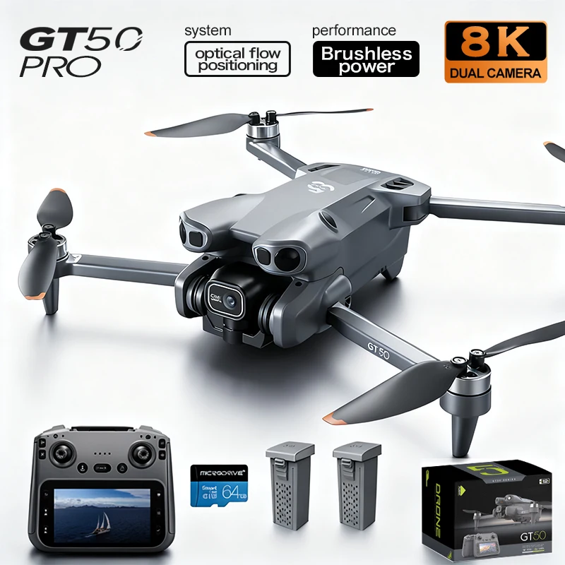 Mini Drone GT50 4K Professionale Doppia Fotocamera WIFI Grande Schermo Evitamento Ostacoli Motore Brushless Rc Quadcopter Pieghevole Dron