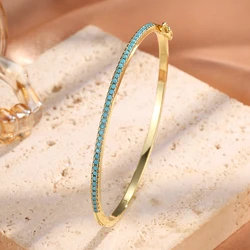 Elegant Blue Turquoise Zircon Bracelet - Shiny CZ Tennis Bangle (Blue)