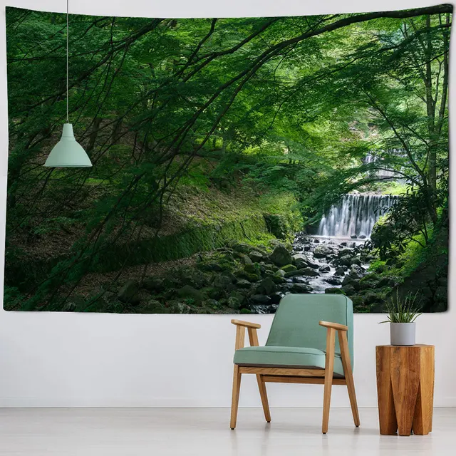 Paysage naturel de tapisserie de montagne et de rivière, tenture murale de cascade de jungle, adaptée à la décoration de la maison, du bureau et du dortoir 2