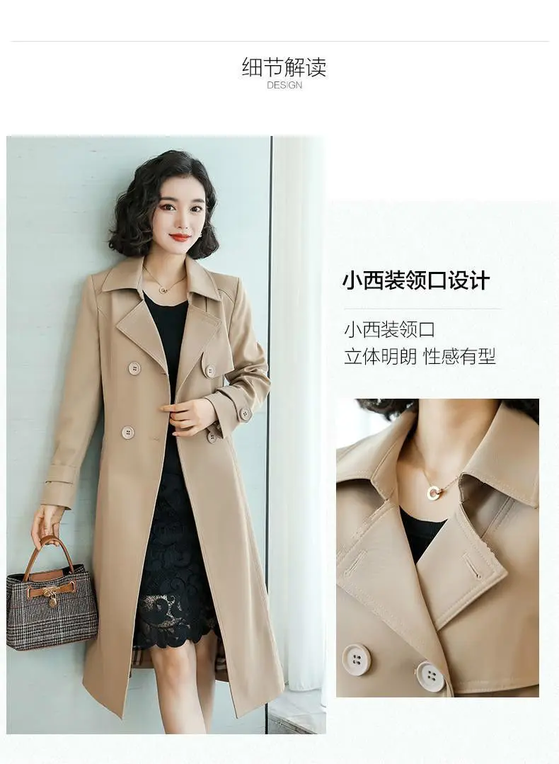 2022 New Spring Autumn Women Trench Coat Slim Trench Coat Women's Mid-length Khaki Windbreaker Plus Size 3XL Temperament Coat Parkas