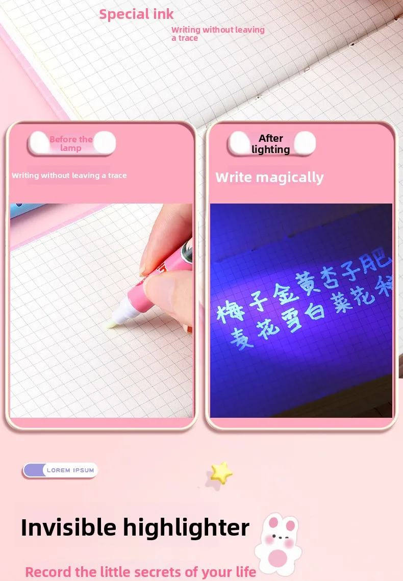 3/6 Stück unsichtbarer Tintenstift, Spionagestift mit UV-Licht, magischer Marker für geheime Nachricht, Schatzbox-Preise, Partygeschenke für Kinder – Detail 3