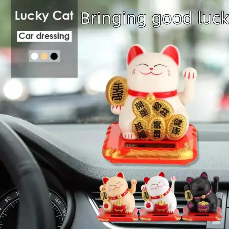 Fashion Black/White Solar Powered Maneki Neko Welcome Fortune Cat Lucky For Home Car Hotel Restaurant Decor Craft