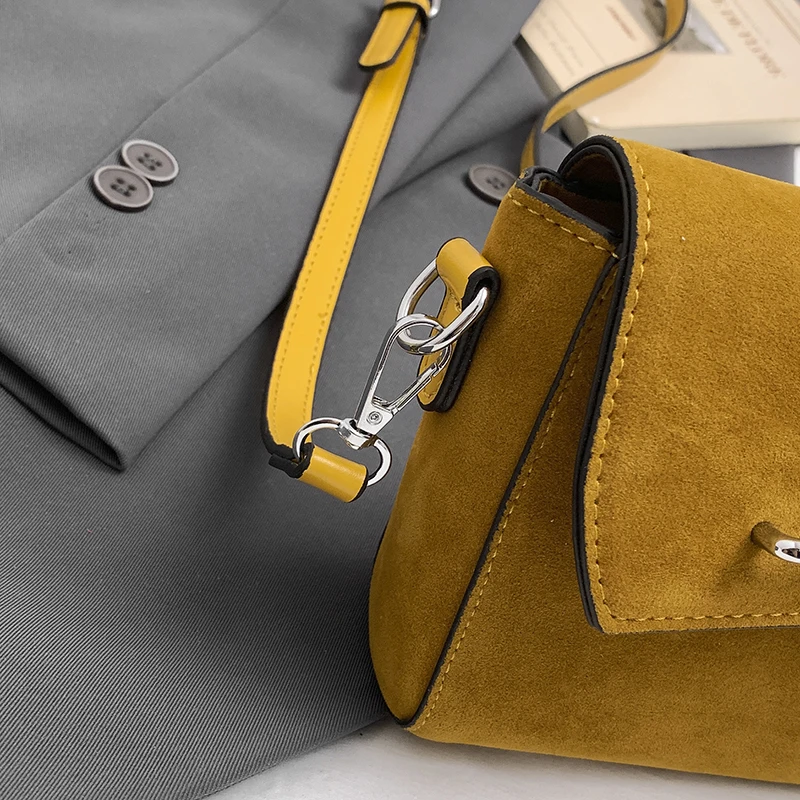 Vintage Wildleder Leder Schulter Umhängetasche Damen Designer Handtasche und Geldbörse Khaki Sac A Main Small Flap Messenger Bag Schwarz – Detail 24