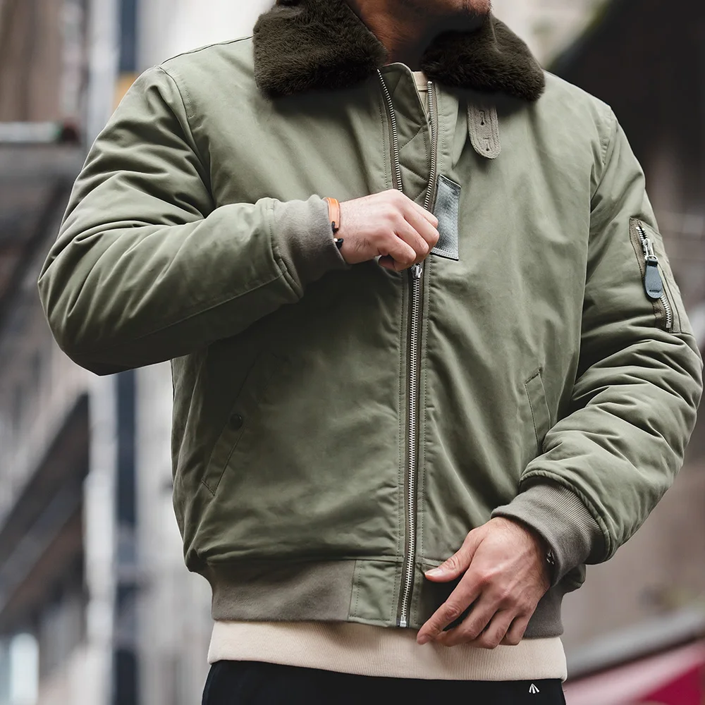 Maden Vintage B15 Bomber Jacket for Men Faux Rabbit Fur Lapel Signature Arm Pocket Winter Thickened Warm Windproof Coat Parkas 2