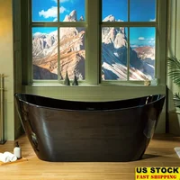 Contemporary Black Acrylic Soaking Bathtub 67" L x 31-1/2" W Non-Slip Design Premium Quality Enduraclean 71 Gallons Capacity 1