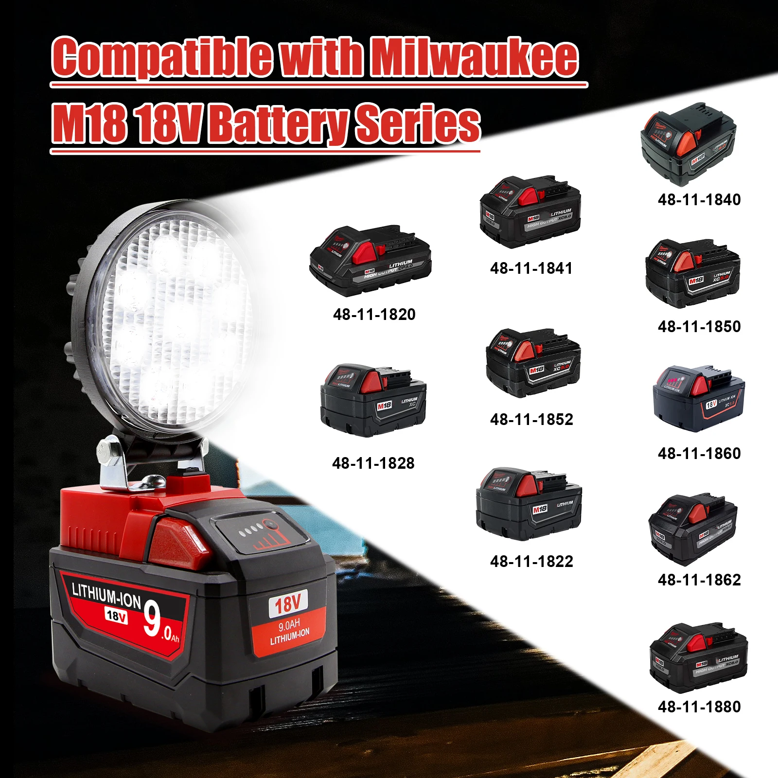 Led Portátil Trabalho Ferramenta de Luz Lâmpada Adequada para Bosch Dewalt Milwaukee Makita 18v Li-on Bateria 9 - Image 3