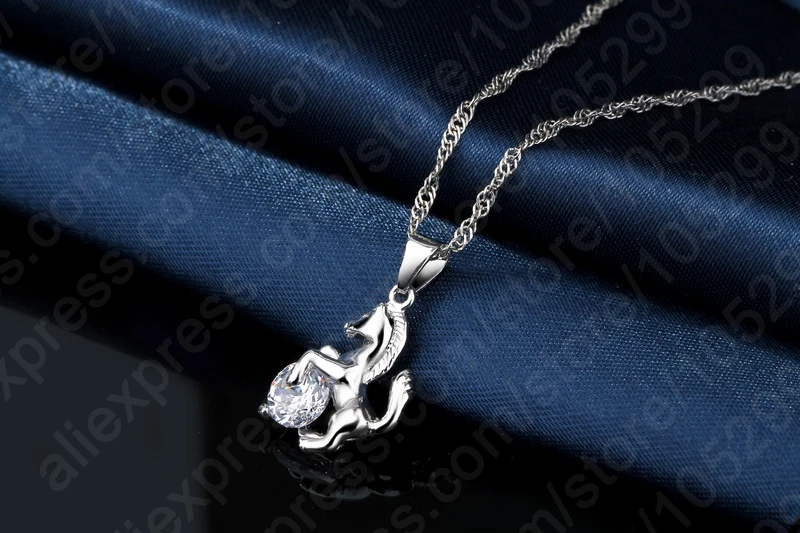 Silver Jewelry Set Animal Horse Pendants Necklace Drop Earrings Set For Party Gift Women 925 Sterling Silver Crystal Jewelry Sets Accessory Jewelry Set Crystal Jewelry Set