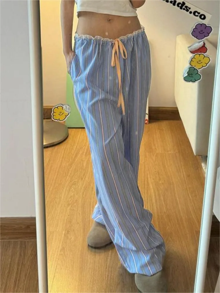 

HOUZHOU Y2k Vintage Striped Sports Sweatpants Baggy Woman Korean Style Jogger Trousers Japanese Harajuku Streetwear Gyaru Summer