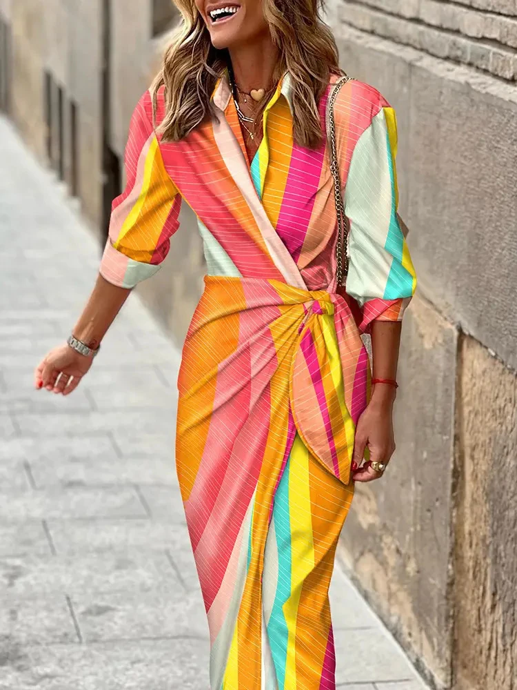 Vestido de fiesta informal con cuello vuelto para mujer, ropa de calle de  manga larga de retales, de verano, envío directo - AliExpress