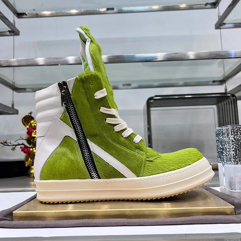 Casual Shoes Men Rojohns High Top Quality Leather Luxury Owen Geobasket Luxury Sneakers Horse Hair Thick Sole Ro Ankle Boots