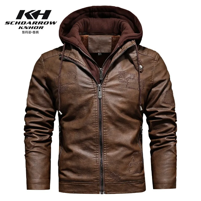 남성용 브랜드 기능 후드 지퍼 오토바이 가죽 재킷, PU 가죽 재킷, 가을 코트, 플러스 사이즈 S-3XL, 직송 2024