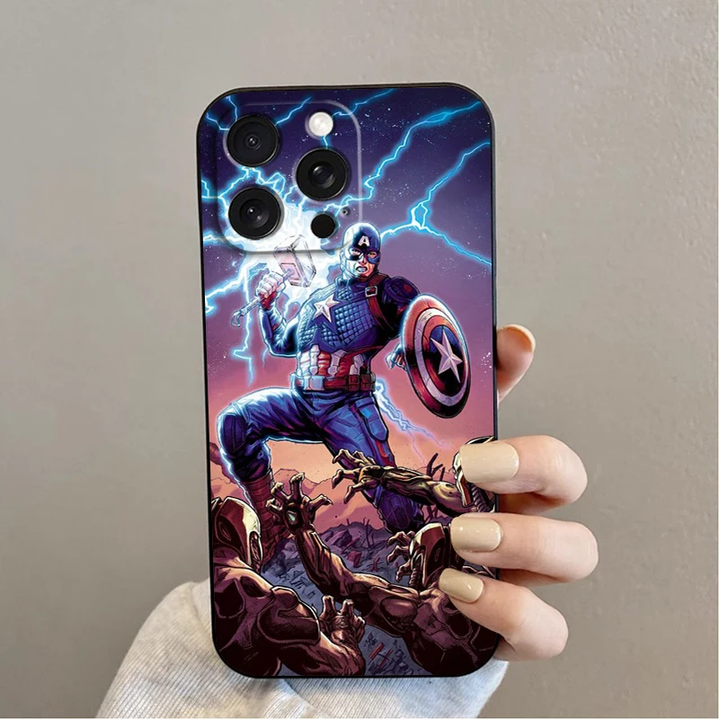 thumbnail image 1 of Marvel America capitán Cool para Apple iPhone 16 15 14 13 12 11 XS XR X Pro Max Plus Mini Funda negra para teléfono, 1 of 5