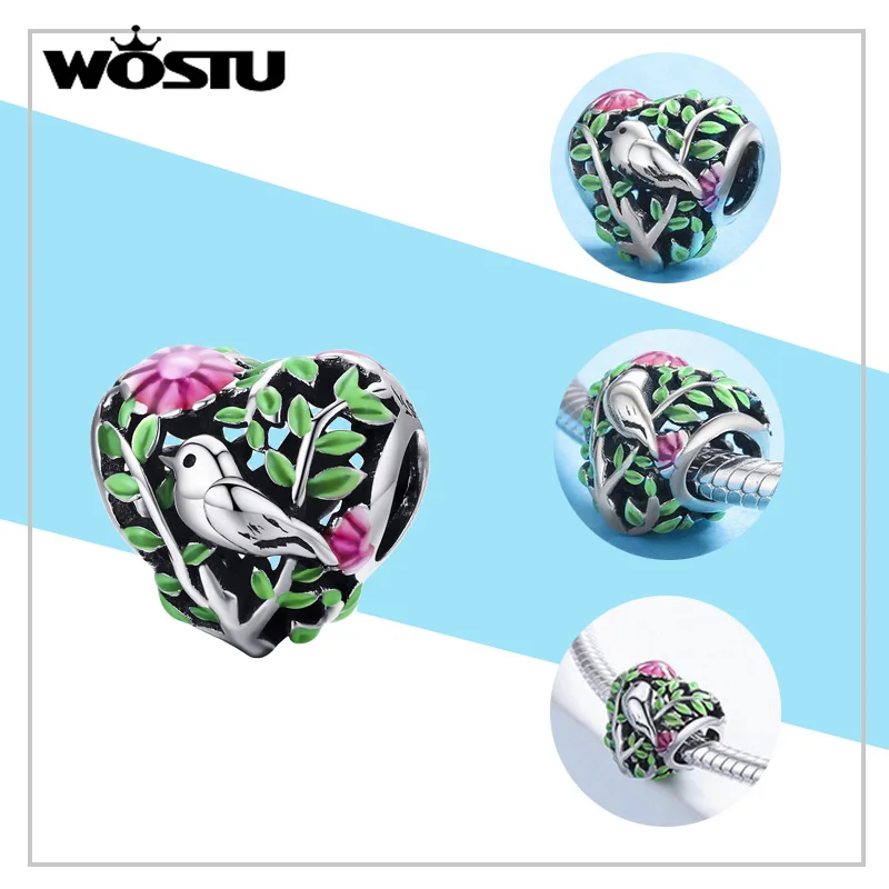 WOSTU 패션 봄 시리즈 매력 비즈 진짜 꽃 새 펜던트 맞춤 원래 DIY 팔찌 목걸이 쥬얼리