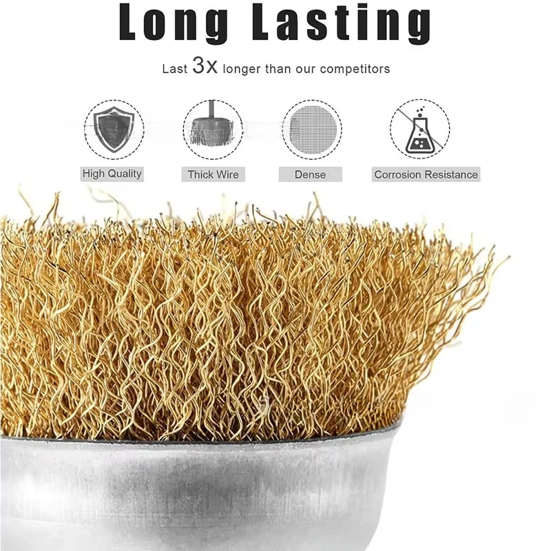 75mm/50mm/25mm Steel Wire Brush Brass Plated Wheels Brushes Drill Rotary Tools Metal Rust Removal Polishing Brush
