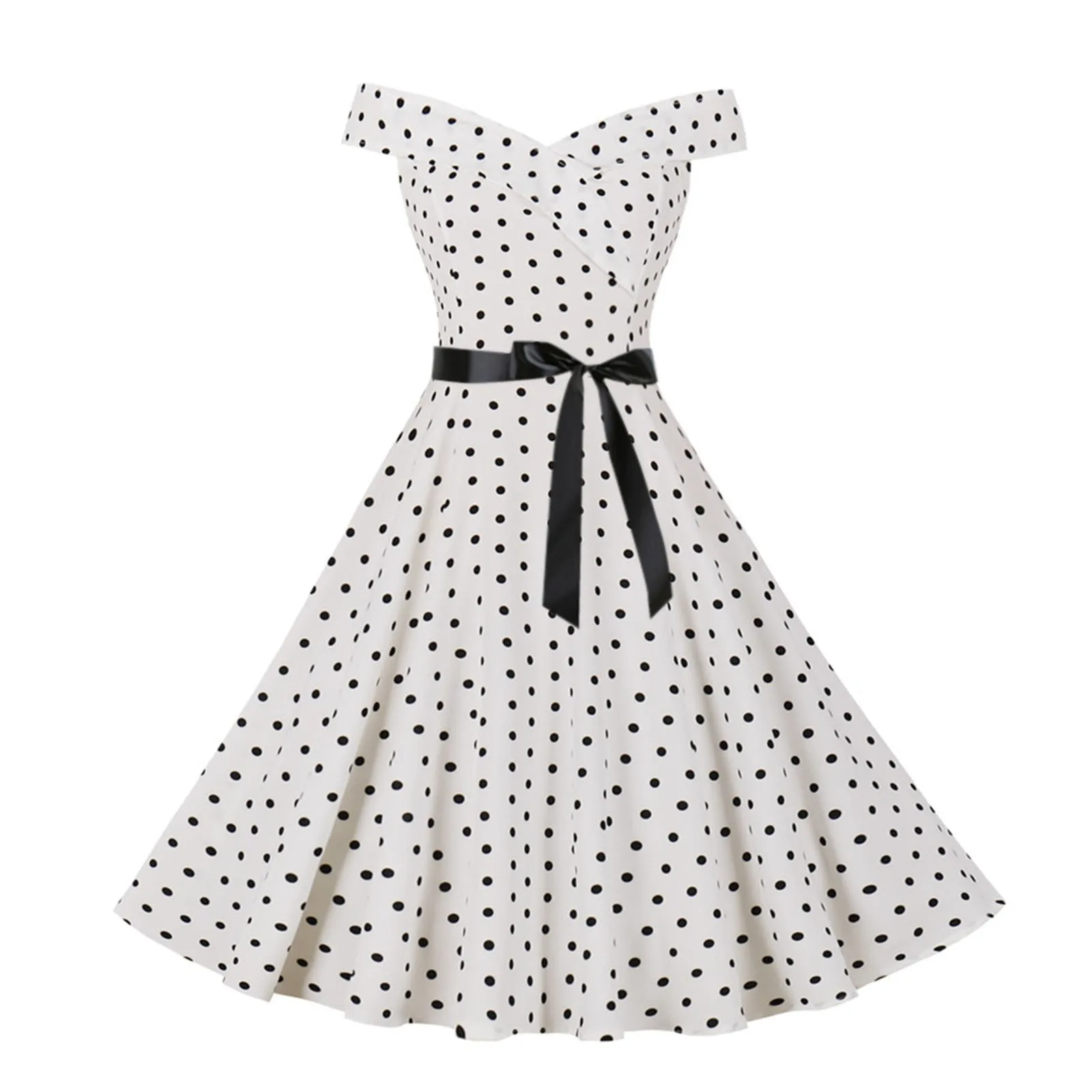 

Women Vintage Dress Retro Rockabilly Cocktail Party Polka Dot Dress 1950s 40s Swing Dress A Line Ruffles Dress Sleeveless Robes