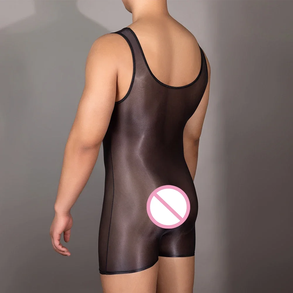 Sexy Mens Shiny Thin Cock Pouch Bodysuit Oil Glossy Body Stocking Dance Tights Shaping Pantyhose Night Clubwear Gay Plus Size