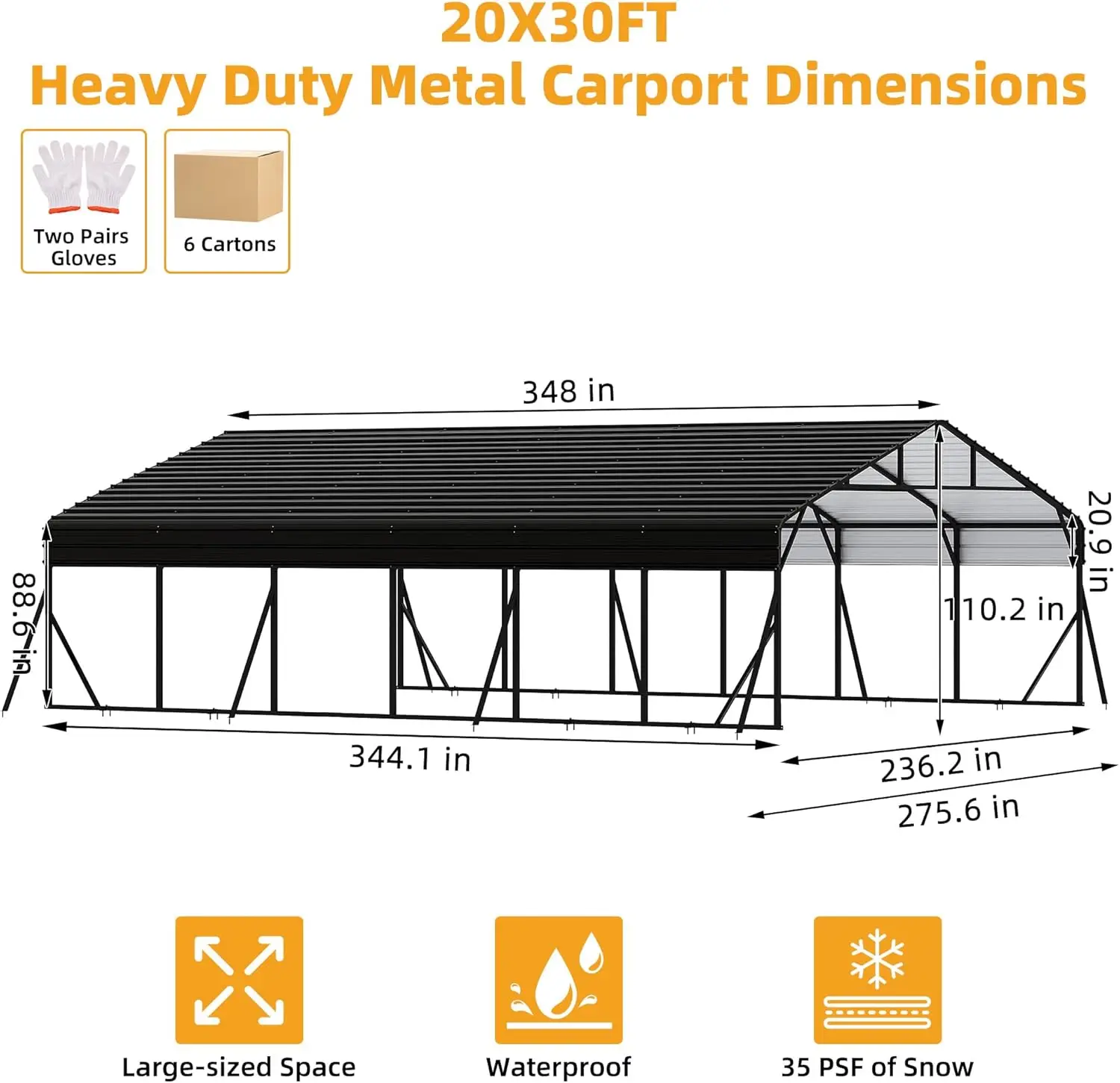20 x 30 FT Metal Carport with Galvanized Steel Roof, Heavy Duty Metal Roof Carport with Enhanced Base, Tall MetalCarport Kits