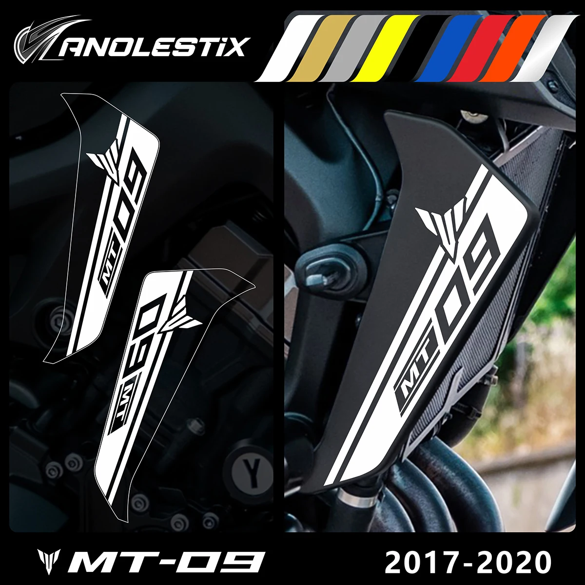 AnoleStix Reflective Motorcycle Stickers Radiator Side Cover Decals Set For YAMAHA MT09 MT-09 SP 2017 2018 2019 2020