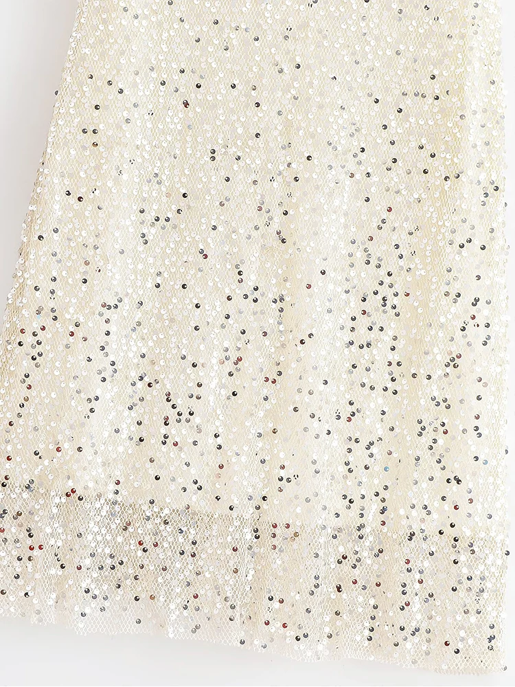 Women's Chic Elegant Sequin Skirt With Lining High Waist Midi Skirts For Women 2025 New Fashion Evening Party Skirts