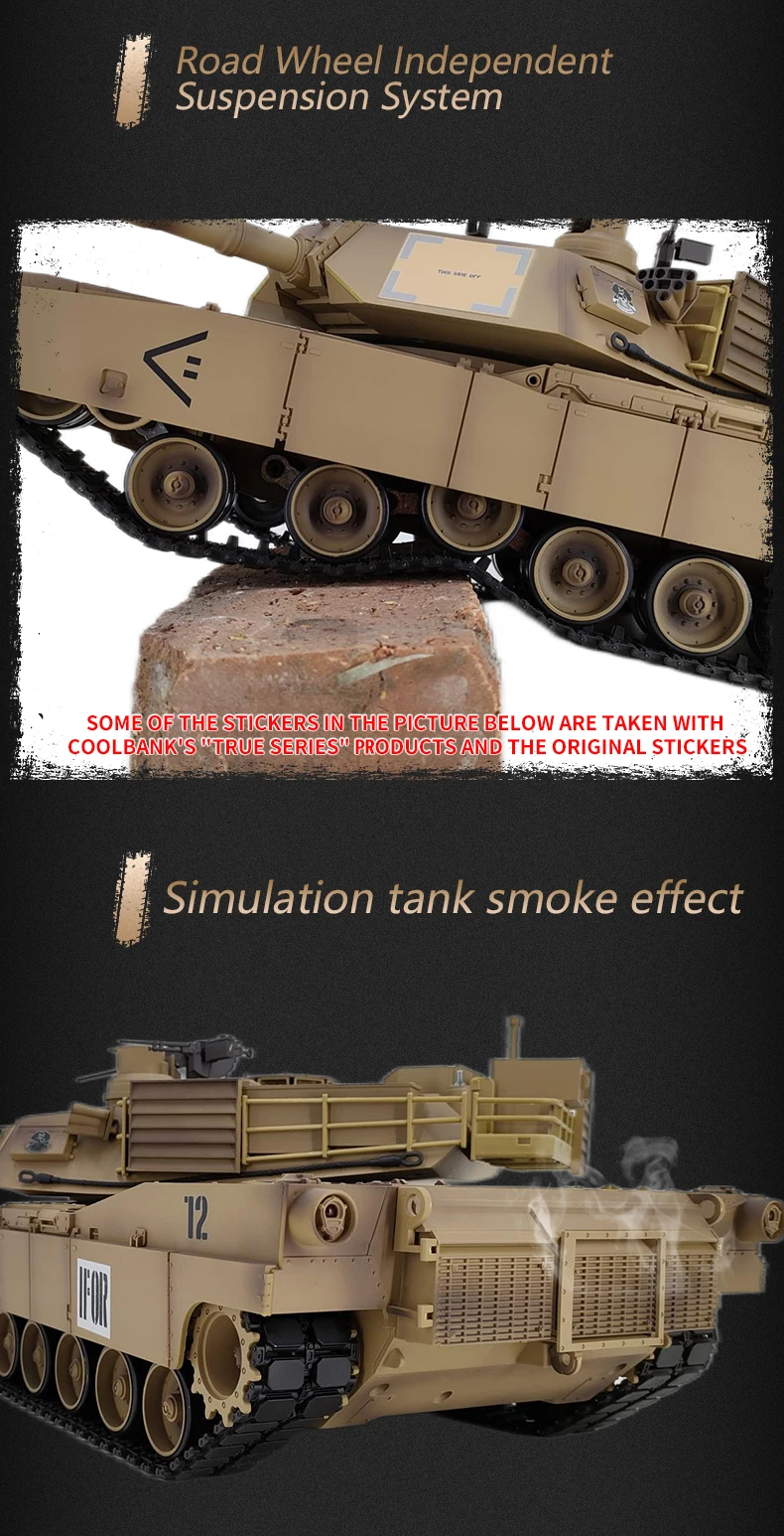 S4bd0f00d4e38403ba12b07e969090ca3j [3918 1 UN 화이트 업그레이드] Heng Long RC 탱크 1/16 7.0 Abrams UN 화이트 3918 모델 320° 회전 포탑 흡연 전투 탱크 군용 차량 적외선 전투