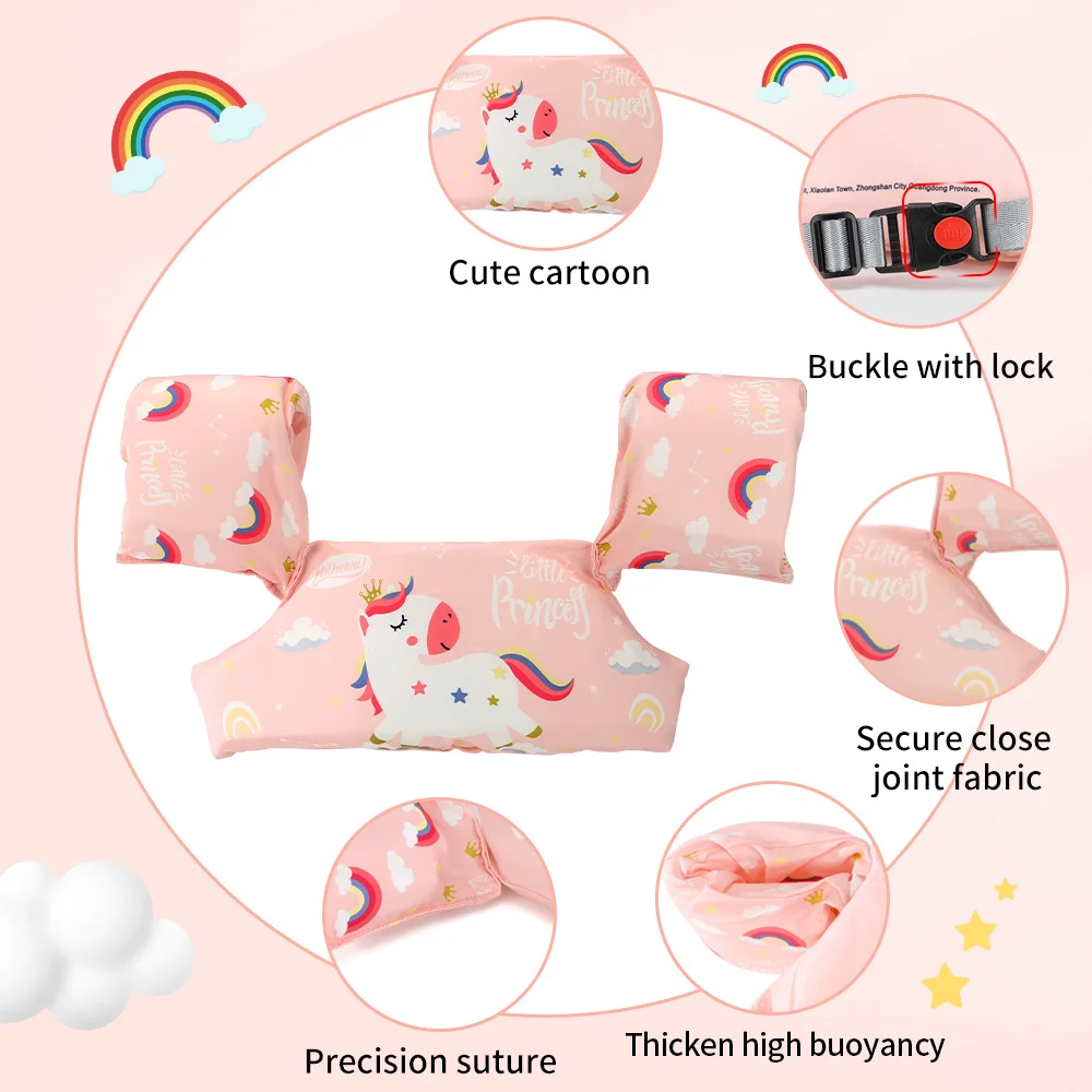 Thicken High Buoyancy Adjustable Belt Kids Swimsuit Non-inflatbale Arm Ring Life Vest Swim Jacket Accessorie For Children Summer 5