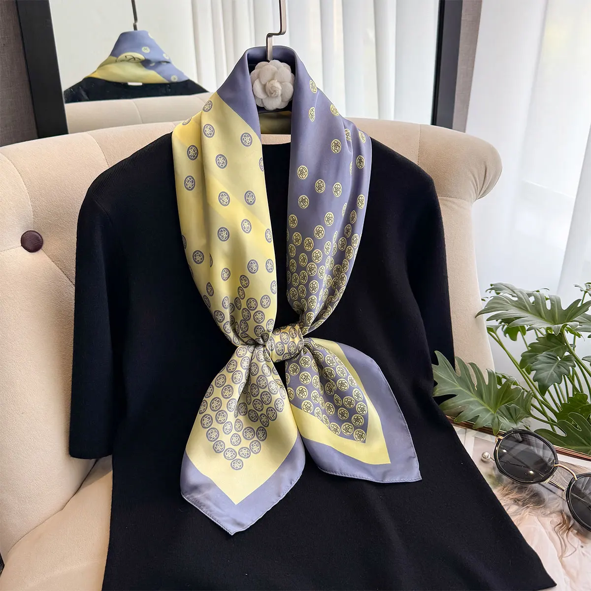 NEW Twill Silk Headband Hijab Square Scarf Print 90CM Warm Beach Stoles Shawl Wraps Female Hair Band Bag Wrist Bandana Foulard