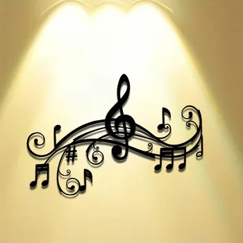 Art Deco Iron Wall Art, Musical Notes Wall Sculpture Indoor Outdoor Decor, 15.74x10.87 Inch Durable Gift 1