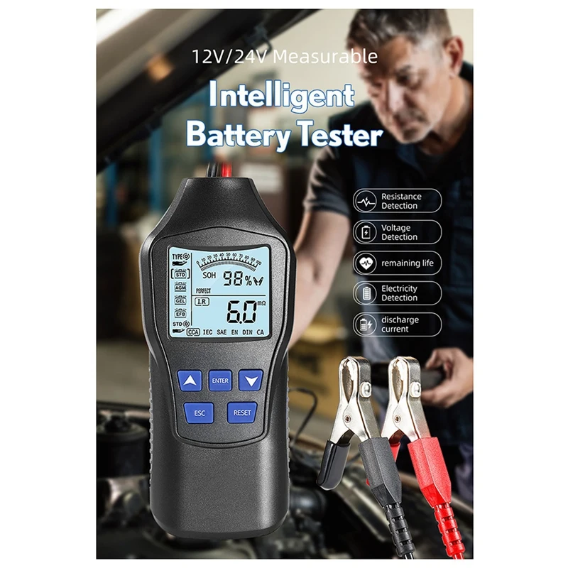 12V 24V 자동차 배터리 테스터 자동차 배터리 검사기 차량 진단 모니터 도구 액세서리 1개-A09I