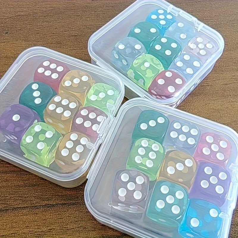 9pcs/set Dice Set Portable Transparent Storage Box for Math Games Gaming Enthusiasts