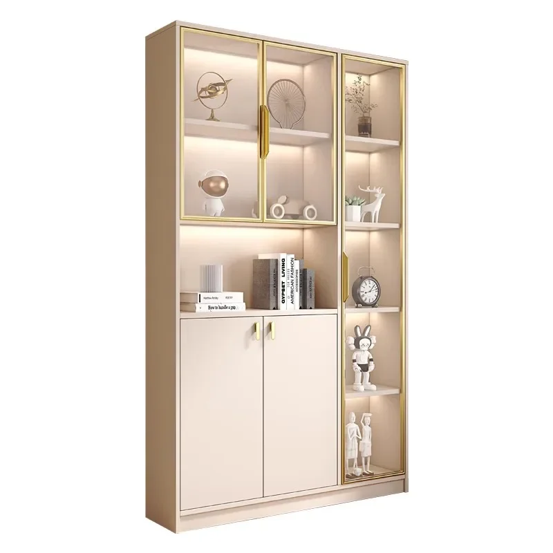 Modern simple bookcase with glass door dust-proof luxury living room display cabinet home locker bookshelf cream wind