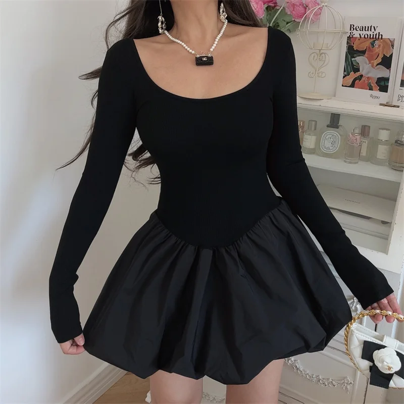Women Solid Mini Dresses for Women Spicy Girl Party Long Sleeve A-line Classic Bottoming Elastic Autumn Female Clothing New