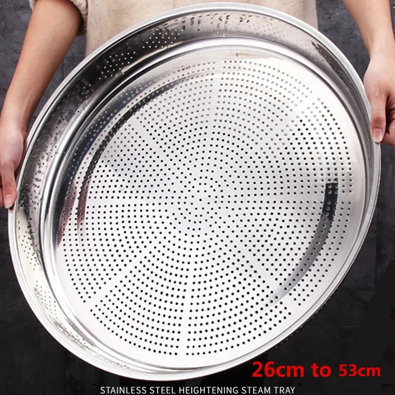 Thickened Stainless Steel Leak Colander Plate Round Hole Tray Deep Pallet Steamer Rice Bean Disc Drainage Plate Set