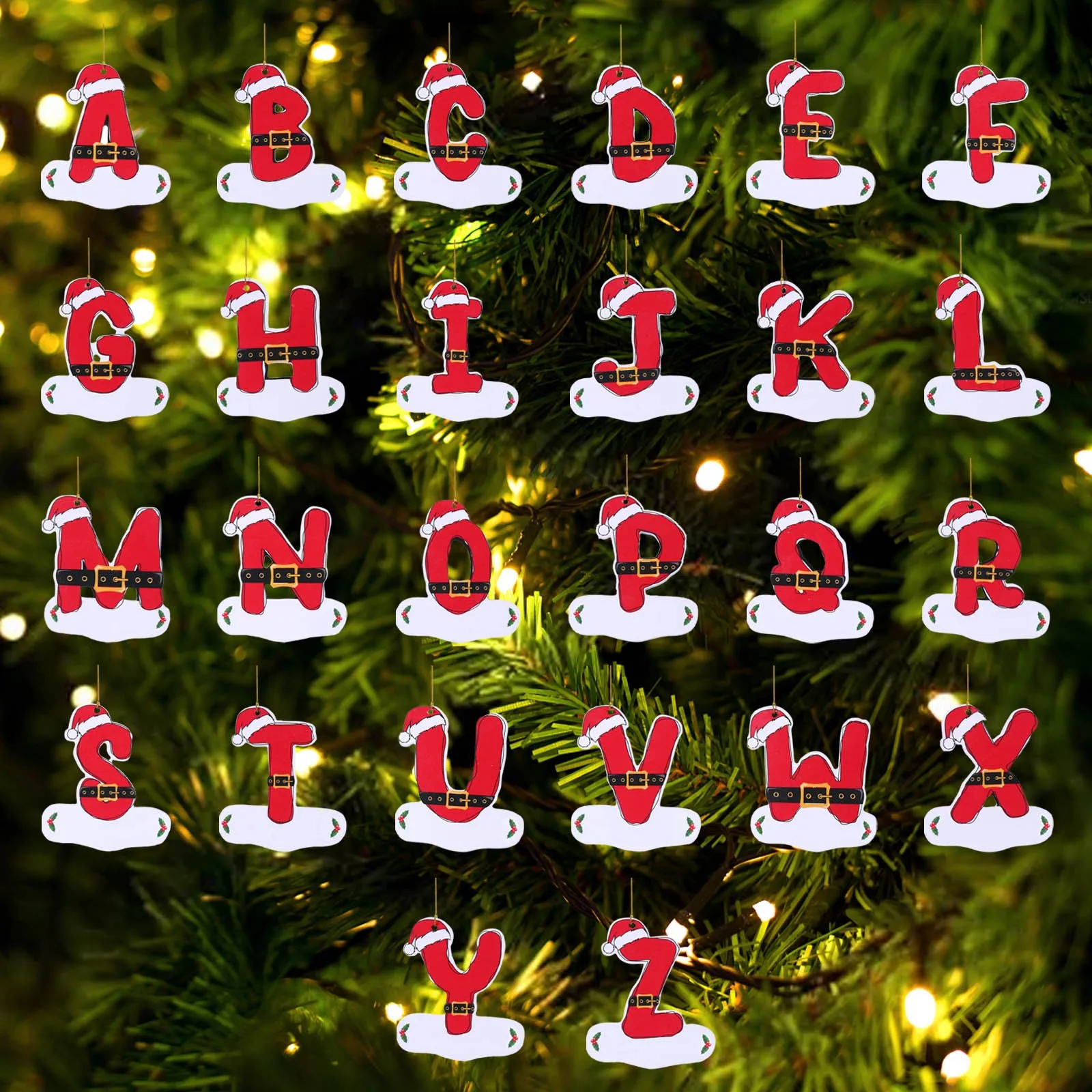 

Alphabet Hanging Ornament Initial Santa Hat Shape Red DIY Pendants Xams Party Decor 26 Capital Letters Christmas Tree Decoration