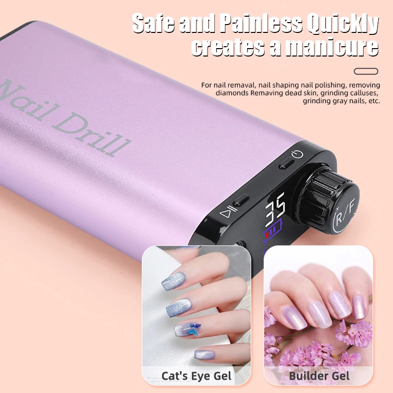 35000RPM Rechargeable USB Professional Electric Nail Drill,for Exfoliating,Remove Gel,Polish Manicure Salon