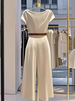 Elegant European and American style satin jumpsuit with pile collar and wide legs for women - Image 2
