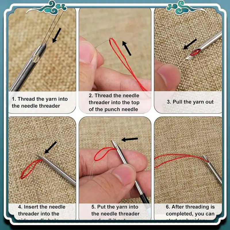 13Pcs Punch Needle Kit, Punch Embroidery Kit With 7 Sizes Needle Heads Kit For Adult Durable Easy To Use